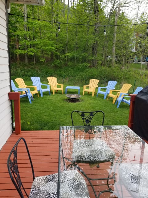 Back deck seating, grill and fire pit