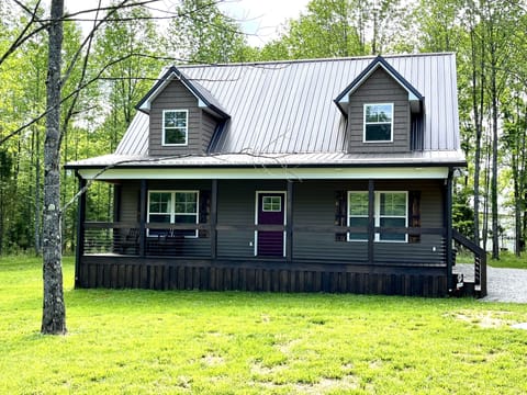 Recently stained front porch 
