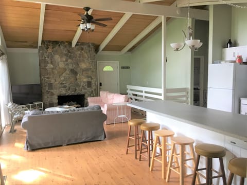 Kitchen opens up to living room