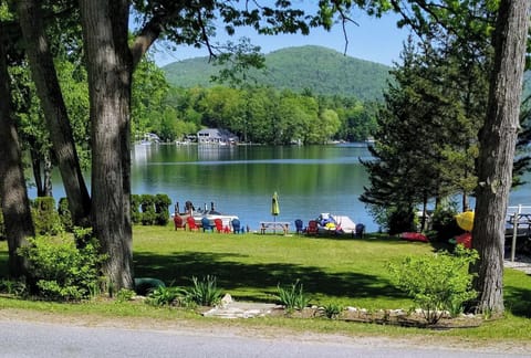 The lake access is across the private street—shared beach/water access area