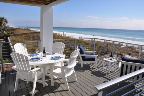 Beachfront Deck off Living Room: Drink coffee in the morning and wine at night!
