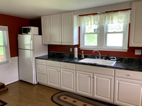 Fridge, microwave.  No dishwasher 