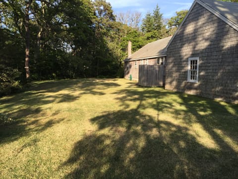 Large backyard with outdoor shower