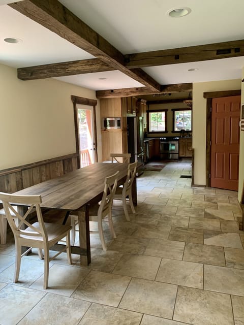 Dining area with a table that seat 10