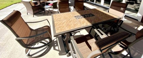 Shared community seating area and grill (first-come)