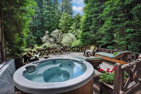 Soak under the redwoods in the professionally maintained tub.