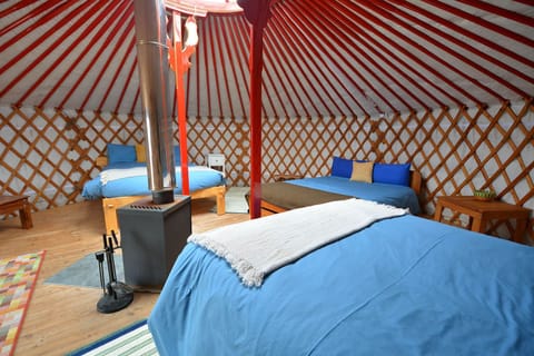 Rowan Yurt has the capacity to sleep up to 6 people comfortably