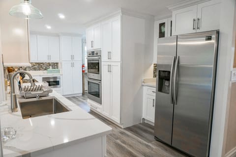 The kitchen is very large, brand new and very well equipped.