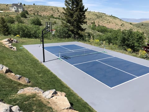 pickleball court and basketball hoop