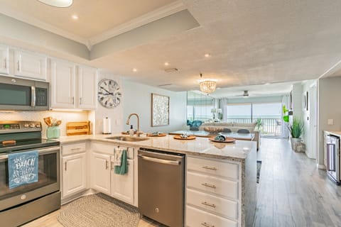 Upgraded waterfall style counter with lots of lighting