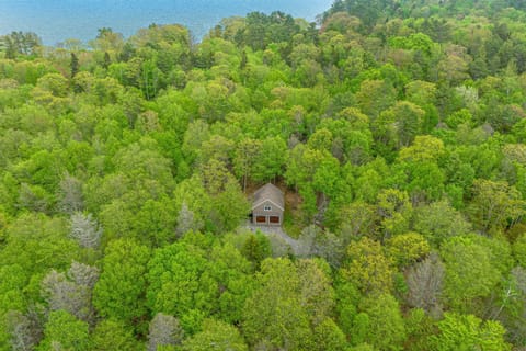 Stunning view of the house in the private woods with the ocean
