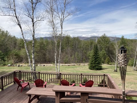 Lower deck overlooks mountains and sunsets