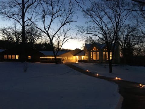 retreat center as seen from main parking lot at night