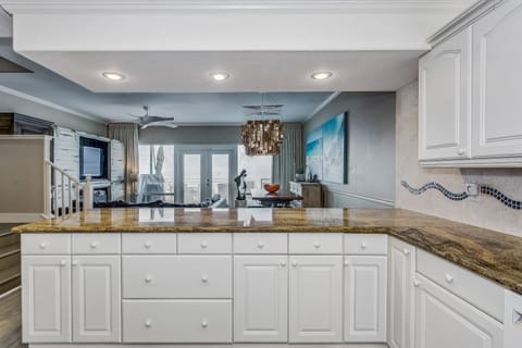 Large Granite counter with Gulf views