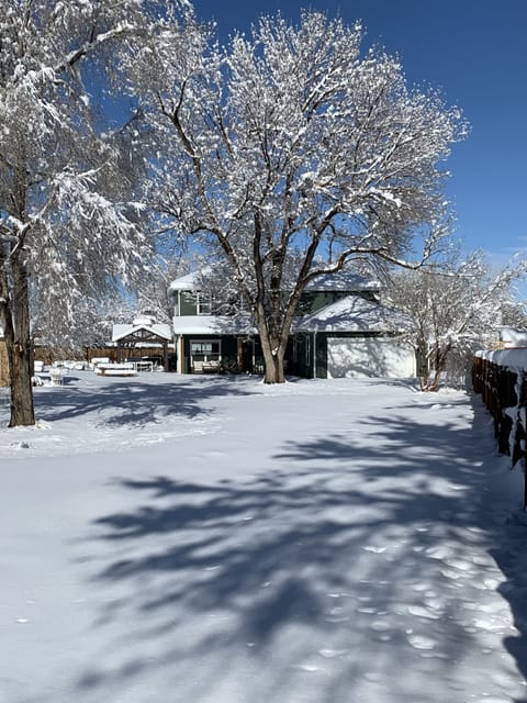 Our modern farmhouse in the snow