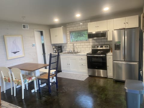 Fully stocked kitchen and comfortable dining area.  
