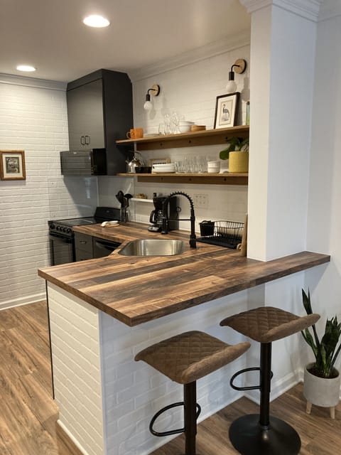 Well-lit, open kitchen.