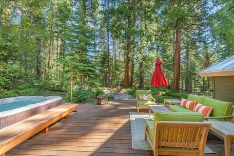 Back Patio with Hot Tub and spacious seating area