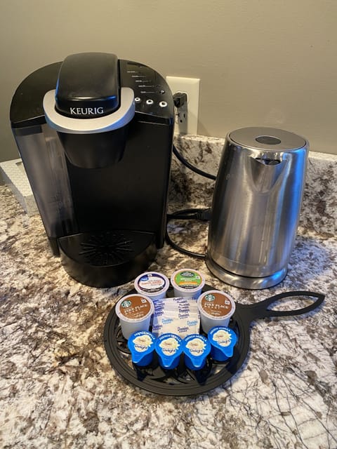 Keurig and Tea Kettle, with welcome coffees