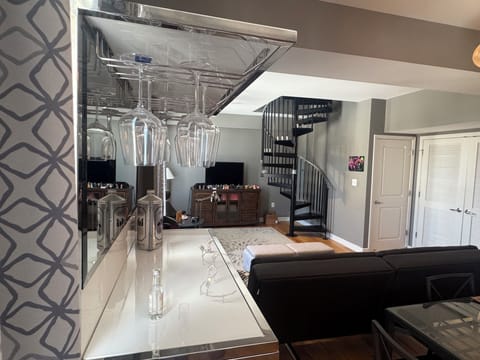 Living area with high end Michael Mini State St bar amenities