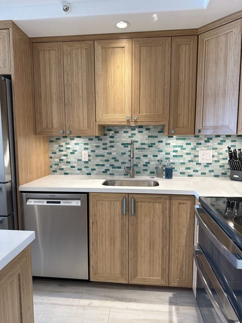 Cheery and roomy kitchen with a nod to the simple style of a family beach house