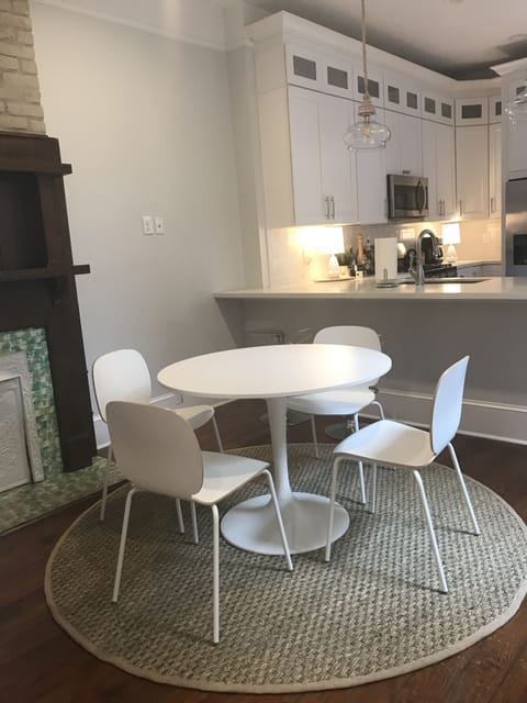 Dining area with kitchen view.