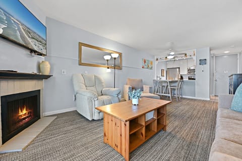 Enjoy entertainment at your fingertips with a wide selection of Cox cable channels and a cozy fireplace for those chilly days.