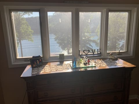 Master bedroom view of the lake. 