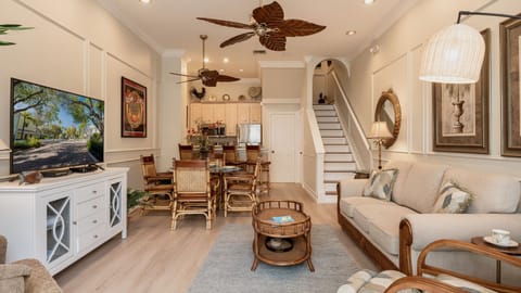 The living room sofa pulls out to a Queen sleeper to accommodate extra guests...