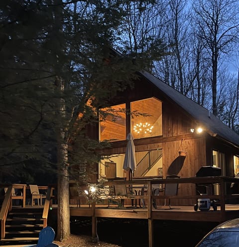 Cozy chalet at dusk
