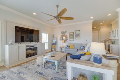 Living Room | Sleeper Sofa | Coastal Interior | 72” Flat-Screen TV