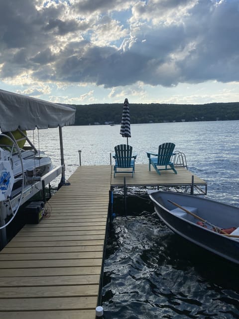Run down the dock and jump into the lake or watch the sunset from the chairs