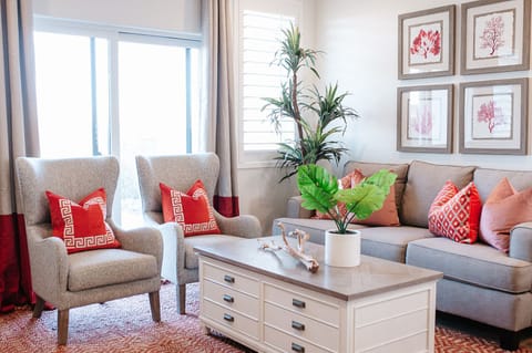 Tropical Island Inspired Living Room with Patio Access