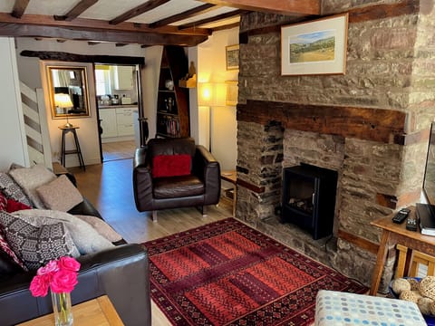 Cosy sitting room with stone fire place with electric stove 