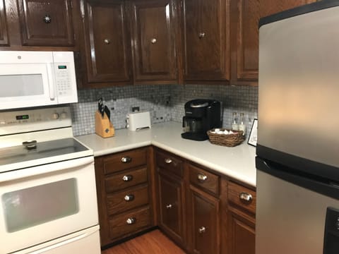 Fully stocked kitchen.