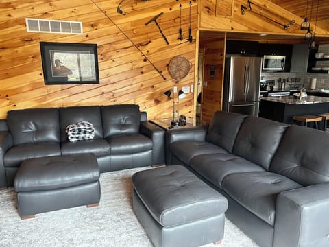 Cozy leather couches for relaxing.