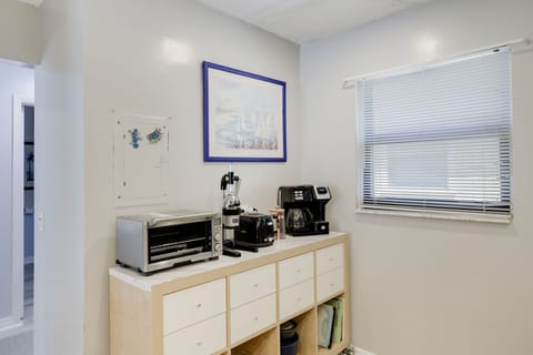 renovated kitchen with stainless appliances and quartz countertops (with glow in the dark sea animals built in)