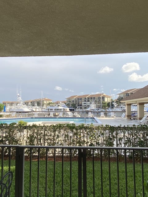 View from living room of Pool and marina