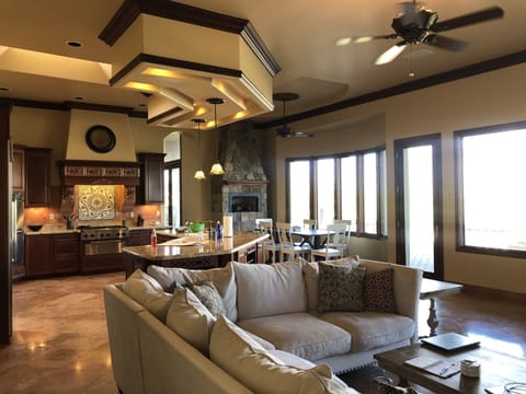 Open floor plan between kitchen and family room.  2 gas fireplaces.