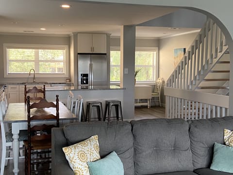 Open living space (view from living room).  The table seats 8.  