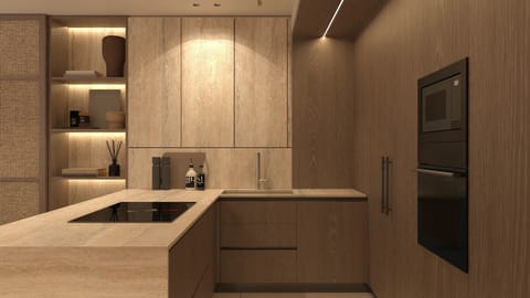 Fully equipped kitchen where style meets everyday function and coastal ease.