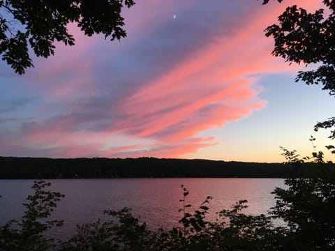 Sunset over Skaneateles Lake, viewed from the deck.