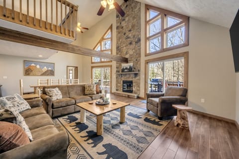 Spacious and Rustic Open 2nd Floor Great Room with Massive Fireplace Wall