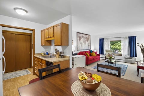 Open concept dining room, living room and kitchen make for a spacious feeling.