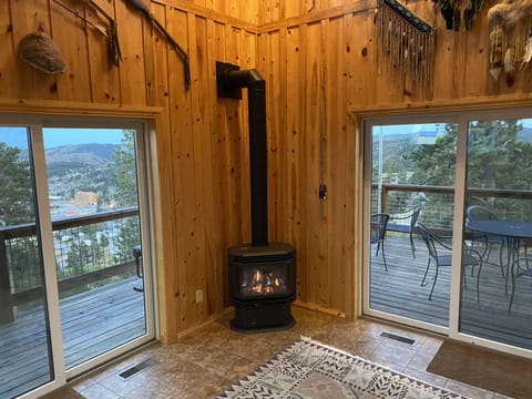 Natural gas log stove. 