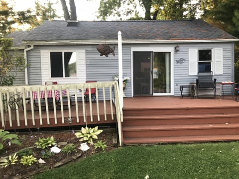 Front of cottage facing lake from large deck.