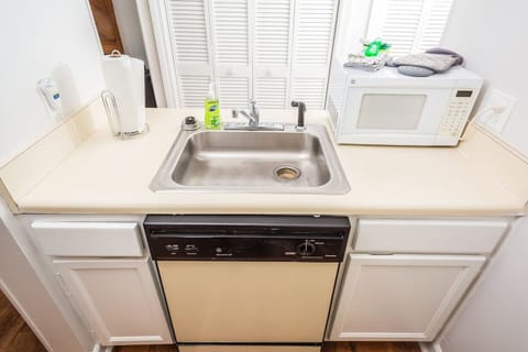 Galley kitchen, fully stocked
