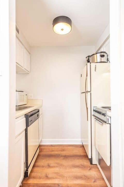 Galley kitchen, fully stocked