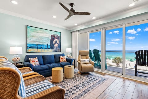 Living room with smart TV and DVD player.
