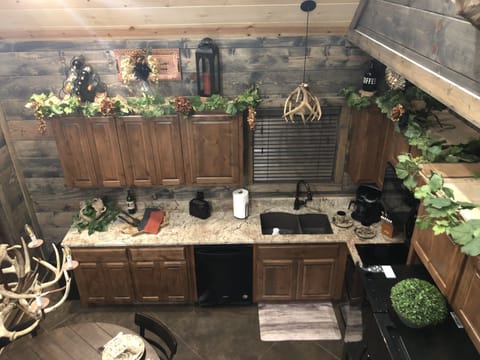 Spacious kitchen area.  View from the loft.